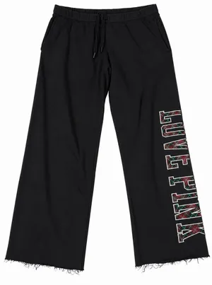 Victoria's Secret LOVE PINK christmas plaid wide leg sweat pants raw hem L thumbnail 1