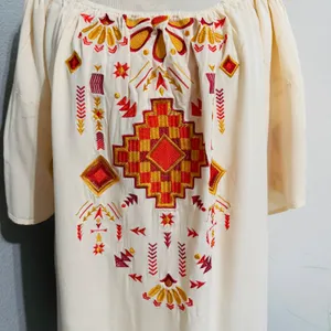 Lucky‎ & Blessed Cream Embroidered Off Shoulder Boho Western Dress Medium DR007 thumbnail 4