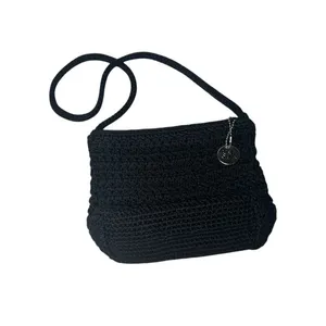 SAK Black‎ Crochet Knit Shoulder Bag with Silver Charm Casual Everyday Handbag thumbnail 2