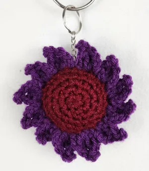 New Crochet Stuffed Flower Keychain Burgundy Purple Handmade Handcrafted thumbnail 1