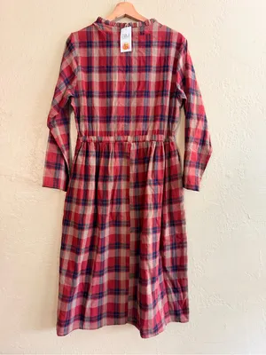 Plaid Tie-Waist Midi Dress in Red and Blue thumbnail 2