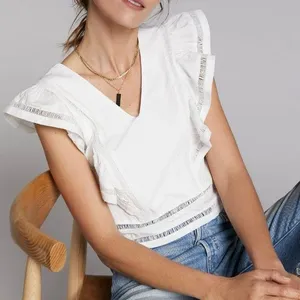 Anthropologie Blue Tassel Coretta Ruffle Blouse thumbnail 1