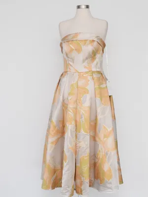 Mac Duggal - Peach‎ Multi Floral Brocade Strapless Midi Dress thumbnail 2