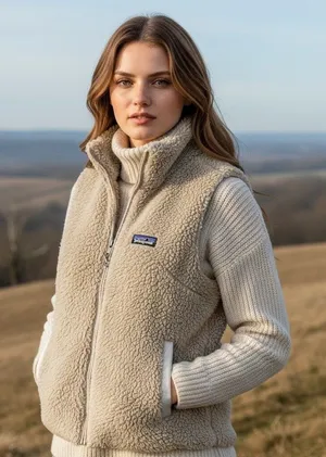 Patagonia Tan Sherpa Fleece Zip Vest Outdoor Casual Layering Women’s Small (S) thumbnail 1