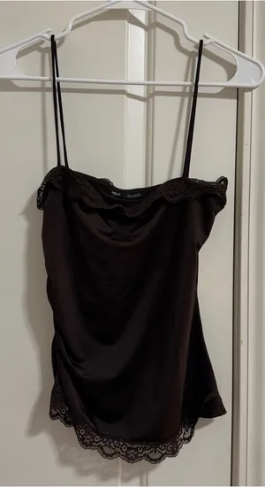 Mango Brown Lace-Trim Satin Cami thumbnail 1
