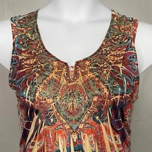 One World Size XL Embellished Sublimation Knit Boho Tunic Top Artsy Indie Sleaze thumbnail 2