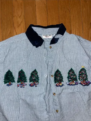 Holiday Embroidered Christmas Tree Button-Up Shirt thumbnail 2