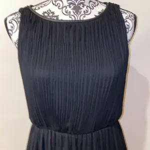 Alice + Olivia Sleeveless Silk Blend Lamb Leather Trim Maxi Black Dress Like New thumbnail 4