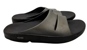 Oofos‎ Ooahh Luxe Recovery Slides Metallic Gunmetal Black Mens 8 Womens 10 EU 41 thumbnail 1