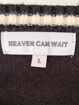 Heaven Can Wait Skyfall Sweater Black and White size Large Heavy Comfy Goth Dark thumbnail 4