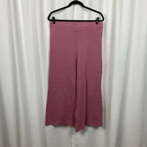 Free People Rose Pink Hailee Sweater Waffle Knit Wide Leg Cropped Pants Sz.L thumbnail 4