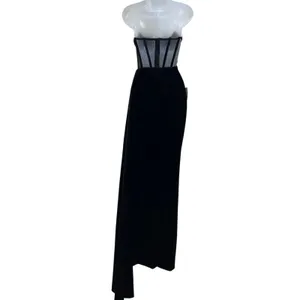 Miss Circle Priya Black Draping Corset High Slit Velvet Gown thumbnail 9