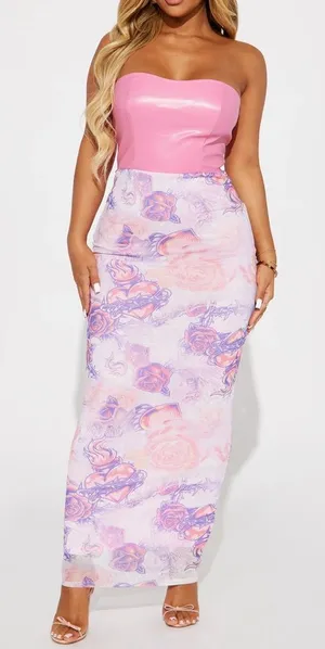 Faux Leather & Mesh Maxi Dress - Pink/combo - Small- 3/5 thumbnail 1