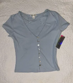 Baby blue ribbed button down baby tee Size M thumbnail 1