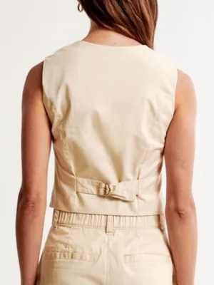 Abercrombie & Fitch Tailored Vest Set Top Cream Size Large thumbnail 2