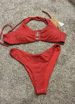 Red Jacquard Bikini Set Size L thumbnail 1