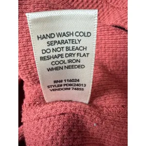 BKE Henley Top Red Waffle Cable Knit Boho Textured Long Sleeve Thermal Small thumbnail 10