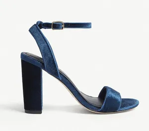 NEW Sandro Adrianne Velvet Block Heels In Turquoise size 36 thumbnail 1