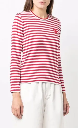 Play Comme Des Garçons Red White‎ Striped Long-Sleeve Tee Shirt thumbnail 1