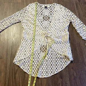 Urban Mangoz NWT Crochet Lace Tie Front Cardigan Coverup Cream X-Large thumbnail 14