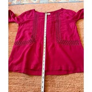 Ann Taylor LOFT Magenta Cotton Blouse Size S Lace Panels thumbnail 4