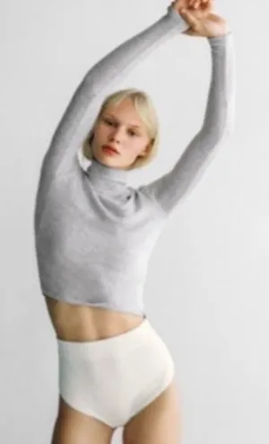Zara light grey turtle neck cropped top thumbnail 1