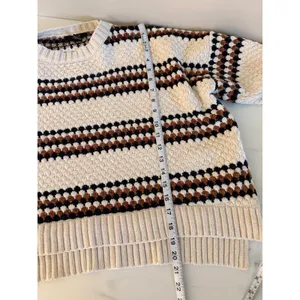 Forever 21 Womens Chenille Popcorn‎ Knit Striped Sweater Cream Brown Navy Small thumbnail 10