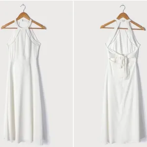 LULU's Bridal Shower Engagement Honeymoon Flowy Sexy Tie Back Chic Midi Dress thumbnail 3