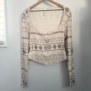 Skims 3X Fair Isle Cream Pointelle Henley Pajama Top Snowflakes Winter Holiday thumbnail 3