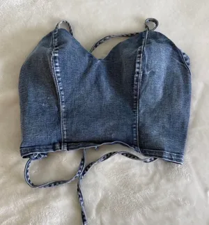 Garage Blue Denim Tie Back Corset Top thumbnail 1