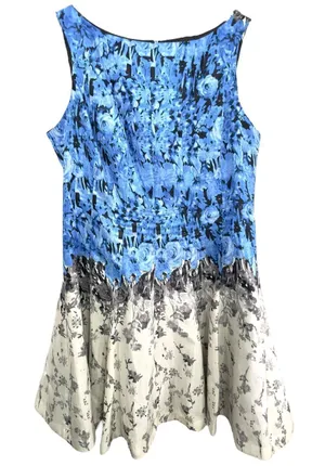 J Taylor Plus Size 18W Dress Sleeveless Fit n Flare‎ Floral Blue White Mini 700 thumbnail 1