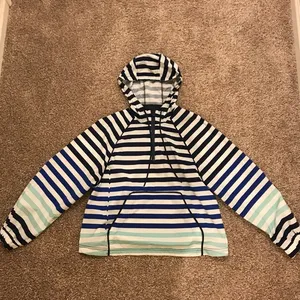 Hunter by Target Blue, Green, and White Rain Jacket. Has Stripes and Mesh Detail thumbnail 1