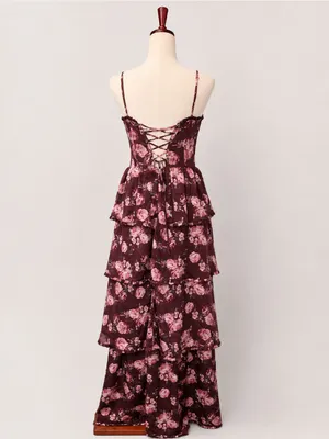 Altar’d State Stellini Wine Floral Corset Maxi Dress Small thumbnail 4