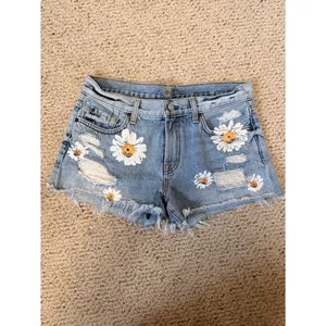 7 For‎ All Mankind Destroy & Daisies Frayed Cutoff Denim Shorts Sz 28 Boho Y2K thumbnail 2