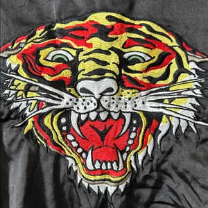 Ed Hardy Womens Bomber Jacket Black Zip Roar Embroidered Butterfly‎ Eyes Vintage thumbnail 9