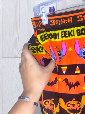 DISNEY STITCH Women’s Halloween Pajama Pants Orange Black Lounge Sleep thumbnail 5