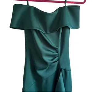 Xscape Off-The-Shoulder Dolly Scuba Ruffled Side-Slit‎ Gown Green 6 thumbnail 9
