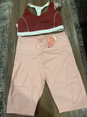 Two-Piece Active Set - Dusty Rose Bike Shorts & Burgundy Sports Bra thumbnail 1