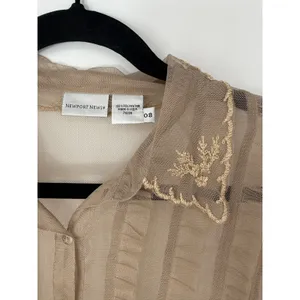 Newport News Vintage Sheer Mesh Blouse Size 8 Embroidered Lace Ruffle Y2K thumbnail 5
