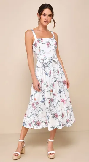 Lulus Sunny Posture Ivory Floral Sleeveless Midi Dress Resort Cruise Vacay Small thumbnail 1