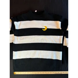 Black and White Striped Crewneck Sweater with Yellow Crescent Moon Embroidery thumbnail 5