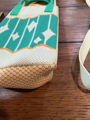 Mini Crossbody Phone Bag in Teal and Cream with Orange Trim thumbnail 4