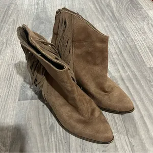Mossimo Supply Co Brown/Grey Ankle Boots w/ Fringes; 7.5 women’s thumbnail 1