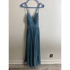 Azazie Jeanna Bridesmaid Dress Bermuda Blue Chiffon Pleated Strappy Back A8 NEW thumbnail 2