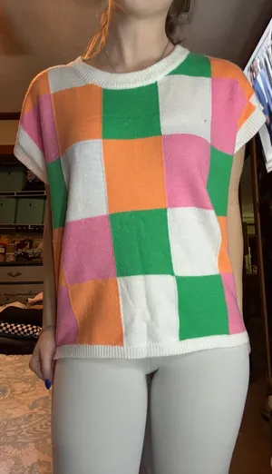 NWOT BiBi Multicolor Checkered Women's Sweat Vest Pink thumbnail 1