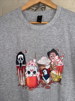 Horror Character Graphic Tee large Gray new pumpkin spice latte thumbnail 1