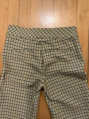 Spanx Houndstooth Kick Flare Yellow and Brown Print Pants Size Small thumbnail 13