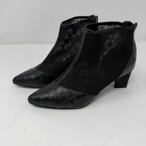 LOGO Croc Embossed Mesh Pointed Toe Block Heel Ankle Boot Black Women Size 6 thumbnail 6