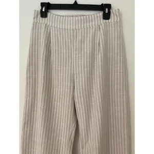 NWT Abercrombie & Fitch M 100% Cotton Tan White Stripe Pull On Wide Leg Pant thumbnail 2