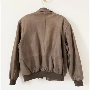 Savile Row Brown Leather Bomber Jacket Medium thumbnail 2